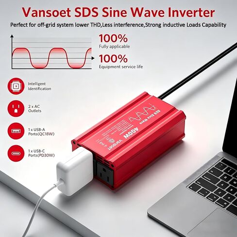 عاكس فانسوت 300 واط، عاكس طاقة السيارة مع 2 تيار متردد و3.4 أمبير USB مزدوج، محول مخرج السيارة لضاغط الهواء وأجهزة الكمبيوتر المحمولة in Kuwait