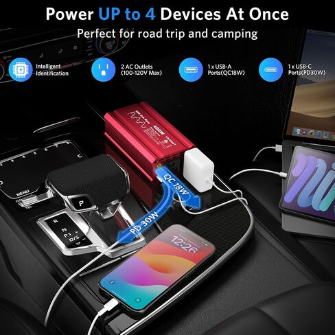 عاكس فانسوت 300 واط، عاكس طاقة السيارة مع 2 تيار متردد و3.4 أمبير USB مزدوج، محول مخرج السيارة لضاغط الهواء وأجهزة الكمبيوتر المحمولة in Kuwait