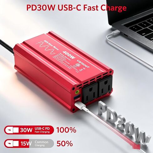 عاكس فانسوت 300 واط، عاكس طاقة السيارة مع 2 تيار متردد و3.4 أمبير USB مزدوج، محول مخرج السيارة لضاغط الهواء وأجهزة الكمبيوتر المحمولة in Kuwait