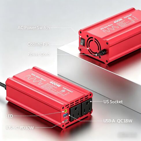 عاكس فانسوت 300 واط، عاكس طاقة السيارة مع 2 تيار متردد و3.4 أمبير USB مزدوج، محول مخرج السيارة لضاغط الهواء وأجهزة الكمبيوتر المحمولة in Kuwait