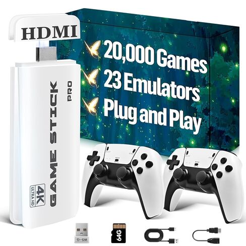 وحدة تحكم ألعاب 2026 ريترو، Game Stick Pro مع أكثر من 20,000 عنوان كلاسيكي و23 محاكيًا، وحدة تحكم ألعاب ريترو للتوصيل والتشغيل، مخرج HDMI 4K مع وحدات تحكم مزدوجة 2.4 جيجا 64 جيجا in Kuwait