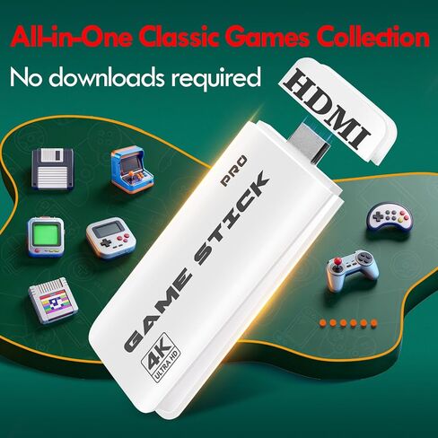 وحدة تحكم ألعاب 2026 ريترو، Game Stick Pro مع أكثر من 20,000 عنوان كلاسيكي و23 محاكيًا، وحدة تحكم ألعاب ريترو للتوصيل والتشغيل، مخرج HDMI 4K مع وحدات تحكم مزدوجة 2.4 جيجا 64 جيجا in Kuwait