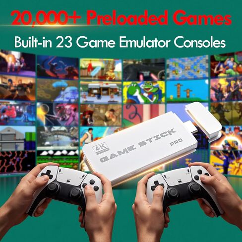 وحدة تحكم ألعاب 2026 ريترو، Game Stick Pro مع أكثر من 20,000 عنوان كلاسيكي و23 محاكيًا، وحدة تحكم ألعاب ريترو للتوصيل والتشغيل، مخرج HDMI 4K مع وحدات تحكم مزدوجة 2.4 جيجا 64 جيجا in Kuwait