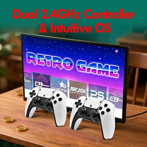 وحدة تحكم ألعاب 2026 ريترو، Game Stick Pro مع أكثر من 20,000 عنوان كلاسيكي و23 محاكيًا، وحدة تحكم ألعاب ريترو للتوصيل والتشغيل، مخرج HDMI 4K مع وحدات تحكم مزدوجة 2.4 جيجا 64 جيجا in Kuwait