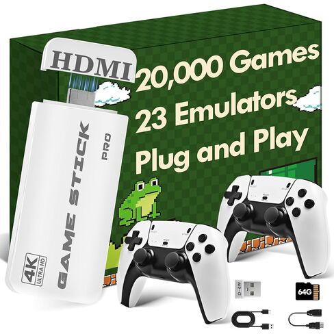 2026 ترقية وحدة تحكم Game Stick الرجعية مع أكثر من 20000 لعبة، 4K HDMI التوصيل وتشغيل ألعاب الفيديو للتلفزيون، وحدات تحكم لاسلكية 2.4 جيجا هرتز، 64 جيجا بايت 23 محاكي وحدة تحكم للحفلات العائلية، هدية لمحبي الألعاب القديمة والأطفال in Kuwait