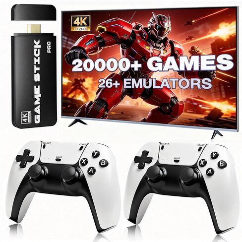 وحدة تحكم ألعاب UWDFH Retro، 2026 Gaming Stick Pro، 20000 لعبة - 64 جيجابايت، مخرج HDMI 4K، وحدة تحكم لاسلكية 2.4 جيجا هرتز، 26 محاكي كلاسيكي، توصيل وتشغيل ألعاب الفيديو للتلفزيون (أسود) in Kuwait