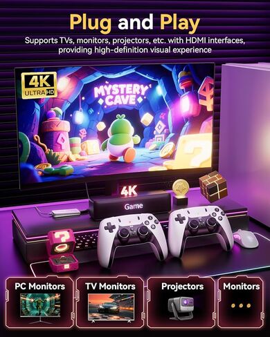 2026 Upgraded Retro Gaming Console, Retro Game Stick, 4K HD HDMI TV Game Stick, Built-in Classic Video Games, Plug & Play Game Console for TV 2 Wireless Controllers in Kuwait