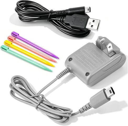 شاحن DS Lite، طقم محول طاقة DS Lite AC لجهاز Nintendo DS Lite، شاحن حائط محمول للسفر 100-240 فولت مع كابل شحن قابل للطي و4 أقلام ستايلس in Kuwait