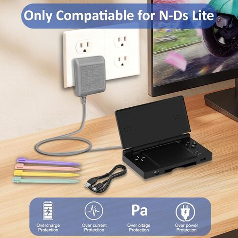 شاحن DS Lite، طقم محول طاقة DS Lite AC لجهاز Nintendo DS Lite، شاحن حائط محمول للسفر 100-240 فولت مع كابل شحن قابل للطي و4 أقلام ستايلس in Kuwait