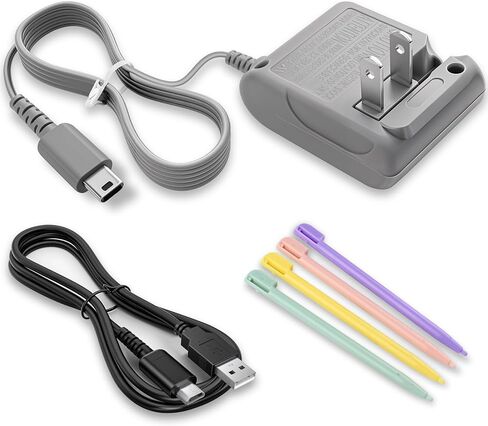 شاحن DS Lite، طقم محول طاقة DS Lite AC لجهاز Nintendo DS Lite، شاحن حائط محمول للسفر 100-240 فولت مع كابل شحن قابل للطي و4 أقلام ستايلس in Kuwait