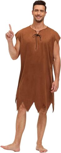 Mens Halloween Barney Rubble Costume Caveman Role Play Party Outfit Couple Match Brown Tunic XL in Saudi Arabia