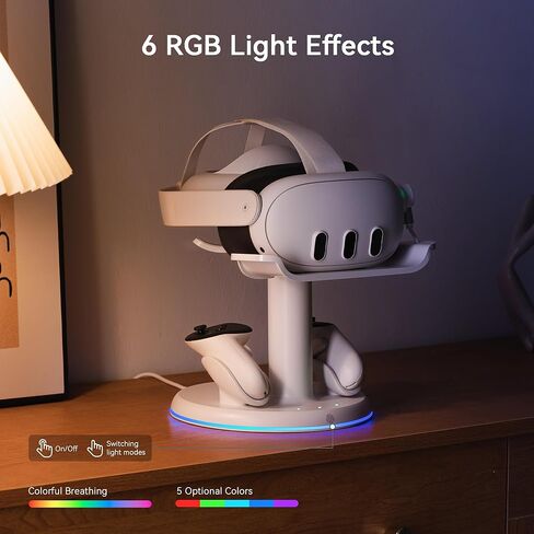 قاعدة شحن AMVR RGB متوافقة مع ملحقات Meta Quest 3/Quest 3S، ومحطة شحن سريعة بقدرة 30 وات مع محور طاقة USB-C، وبطاريتي وحدات تحكم قابلة لإعادة الشحن (قاعدة شحن Quest 3) in Kuwait