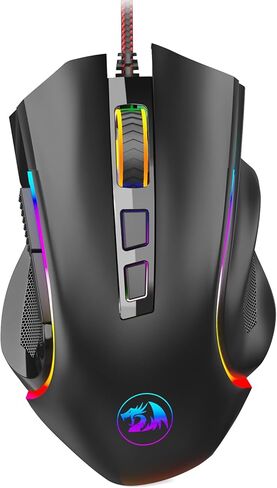 ماوس ألعاب Redragon M602، ماوس ألعاب مريح RGB سلكي مع 7200 نقطة في البوصة قابلة للتعديل، 9 أزرار قابلة للبرمجة، برنامج احترافي لمكتب الألعاب [أسود] in Saudi Arabia