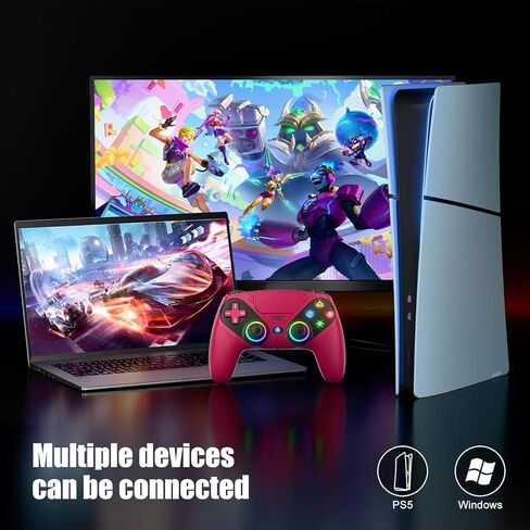 Nonbliep LED for PS5 Controller, for PS5 Slim/Pro/PC, Wireless Controller with 9 Colors RGB Light/Dual Vibration/Turbo/3.5mm Audio Jack/Speaker/Programmable for Playstation 5 Controller in Kuwait