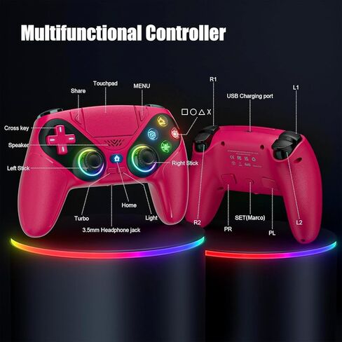 Nonbliep LED for PS5 Controller, for PS5 Slim/Pro/PC, Wireless Controller with 9 Colors RGB Light/Dual Vibration/Turbo/3.5mm Audio Jack/Speaker/Programmable for Playstation 5 Controller in Kuwait