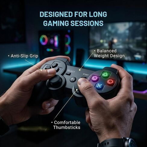 جهاز تحكم Hopevry 2 Pack لجهاز PS3 | وحدة تحكم لاسلكية لسوني بلاي ستيشن 3 | دبل شوك 3، بلوتوث، قابل للشحن، جهاز تحكم عن بعد لجهاز PS3 | بما في ذلك 2 كابلات USB (أسود) in Kuwait