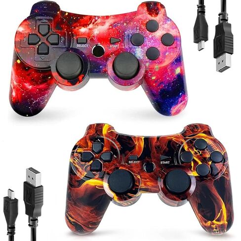 CHENGDAO Controller for PS3 Controller 2 Pack for PlayStation 3 High-Performance Wireless Controller with Double Vibration Motion Control, Flame&Wolf in Kuwait