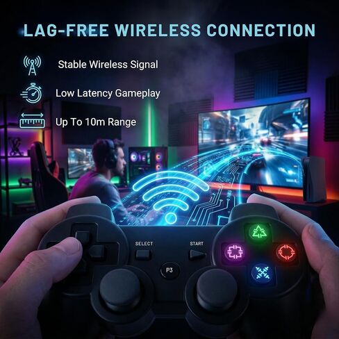 جهاز تحكم Hopevry 2 Pack لجهاز PS3 | وحدة تحكم لاسلكية لسوني بلاي ستيشن 3 | دبل شوك 3، بلوتوث، قابل للشحن، جهاز تحكم عن بعد لجهاز PS3 | بما في ذلك 2 كابلات USB (أسود) in Kuwait