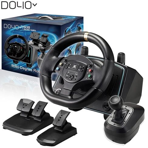 عجلة سباق DOYO، عجلة قيادة ألعاب Sim Racing 1080 درجة مع 3 دواسات وحزمة ناقل الحركة للكمبيوتر الشخصي، عجلة قيادة الكمبيوتر التعريفي المغناطيسي مع ردود فعل الاهتزاز، حساسية قابلة للتعديل in Kuwait
