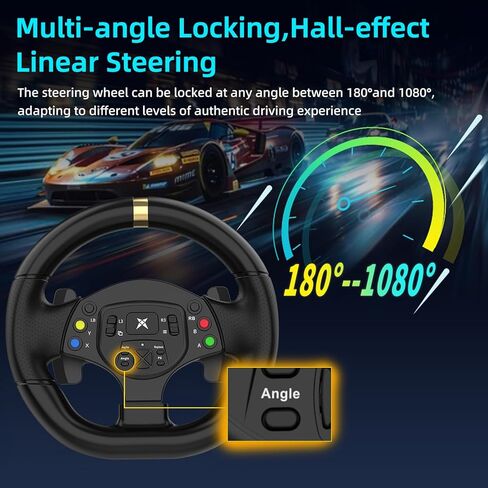 عجلة سباق DOYO، عجلة قيادة ألعاب Sim Racing 1080 درجة مع 3 دواسات وحزمة ناقل الحركة للكمبيوتر الشخصي، عجلة قيادة الكمبيوتر التعريفي المغناطيسي مع ردود فعل الاهتزاز، حساسية قابلة للتعديل in Kuwait