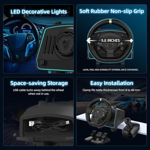 عجلة سباق DOYO، عجلة قيادة ألعاب Sim Racing 1080 درجة مع 3 دواسات وحزمة ناقل الحركة للكمبيوتر الشخصي، عجلة قيادة الكمبيوتر التعريفي المغناطيسي مع ردود فعل الاهتزاز، حساسية قابلة للتعديل in Kuwait