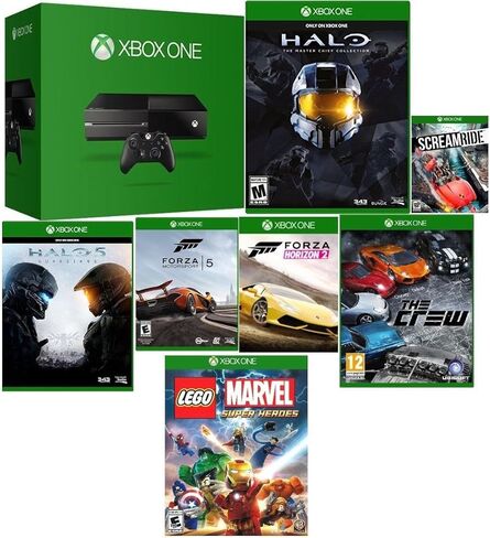 حزمة Xbox One سعة 500 جيجابايت مع مجموعة Halo Master Collection وHalo 5 وForza 5 وForza Horizon 2 وScream Ride وThe Crew وLego Marvel Heroes (متجددة) in Kuwait