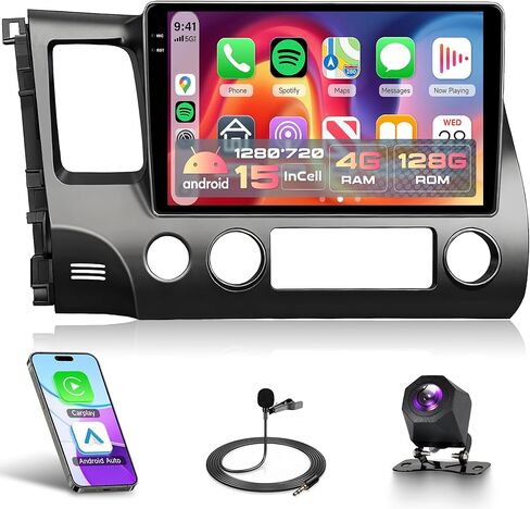 راديو ستيريو للسيارة يعمل بنظام Android لسيارة Honda Civic 2006-2011 مع Apple Carplay GPS، Rimoody شاشة لمس 10 بوصة Android Auto Mirror Link Bluetooth FM/RDS WiFi EQ SWC كاميرا احتياطية in Kuwait