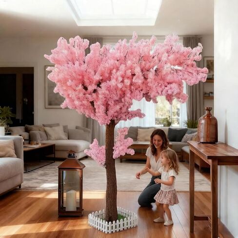 شجرة زهر الكرز الاصطناعية، 6.5FT الاصطناعي الفقرة Decoracion، شجرة زهر الكرز الاصطناعية اليدوية لمكتب المنزل الزفاف ديكور داخلي في الهواء الطلق، الوردي-6.5x8ft in Saudi Arabia