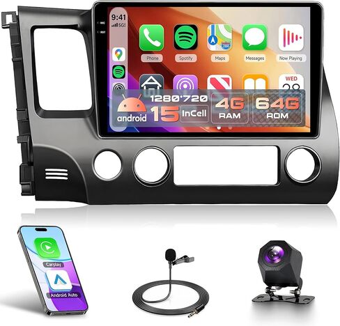 Android Car Stereo Radio for Honda Civic 2006-2011 with Apple Carplay GPS, Rimoody 10 Inch Touchscreen Android Auto Mirror Link Bluetooth FM/RDS WiFi EQ SWC Backup Camera in Kuwait