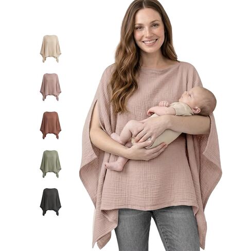 غطاء الرضاعة من Konssy Muslin للرضاعة الطبيعية، غطاء للرضاعة الطبيعية مصنوع من القطن 100% يسمح بالتهوية والخصوصية الكاملة 360 درجة، مظلة مقعد سيارة متعددة الاستخدام in Saudi Arabia