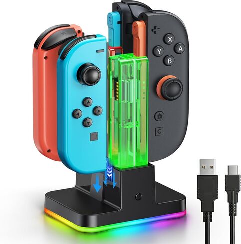 قاعدة شحن لوحدة التحكم Joycon 2، قاعدة شحن لوحدة تحكم Nintendo Switch 2 مع سلك شحن USB من النوع C (أسود، 6.3/7.0/7.9 بوصة سويتش 1 و2) in Kuwait