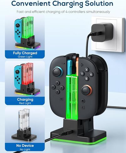 قاعدة شحن لوحدة التحكم Joycon 2، قاعدة شحن لوحدة تحكم Nintendo Switch 2 مع سلك شحن USB من النوع C (أسود، 6.3/7.0/7.9 بوصة سويتش 1 و2) in Kuwait