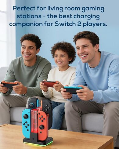 قاعدة شحن لوحدة التحكم Joycon 2، قاعدة شحن لوحدة تحكم Nintendo Switch 2 مع سلك شحن USB من النوع C (أسود، 6.3/7.0/7.9 بوصة سويتش 1 و2) in Kuwait