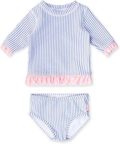 RuffleButts® Baby/Toddler Girls Rash Guard Short Sleeve 2-Piece Swimsuit Set - Polka Dot Bikini with UPF 50+ Sun Protection in Saudi Arabia
