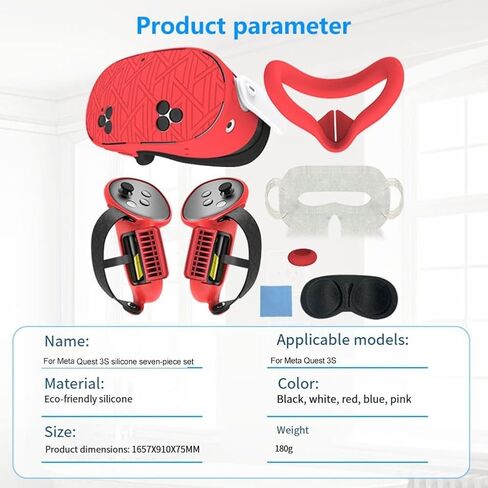 Silicone Protective Cover Set 7 in 1 for Meta For VR Headset and Accessories, Includes Anti-Leakage Nose Pad, Lens Cover, Handle Grips, Joystick, Soft For(red) in Kuwait