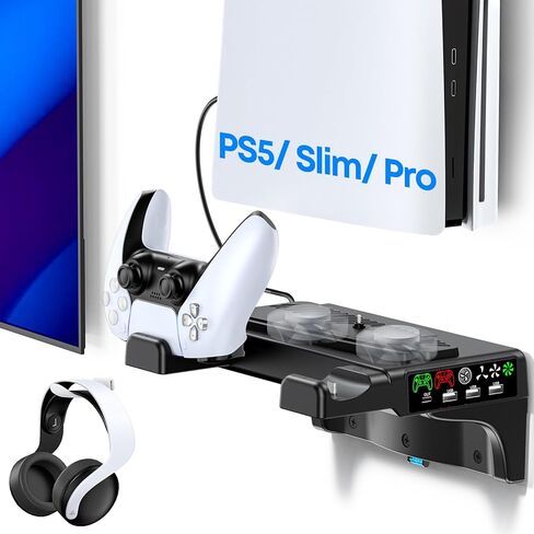 P5/Slim/Pro Wall Mount Kit with Cooling Fan & Charging Station, P5 Shelf Floating Mount for PA 5/Slim/Pro Disc & Digital Console, PA 5 Wall Bracket Behind TV, PS Five Accessories, Black in Saudi Arabia