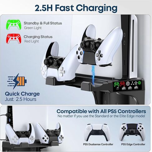 P5/Slim/Pro Wall Mount Kit with Cooling Fan & Charging Station, P5 Shelf Floating Mount for PA 5/Slim/Pro Disc & Digital Console, PA 5 Wall Bracket Behind TV, PS Five Accessories, Black in Saudi Arabia