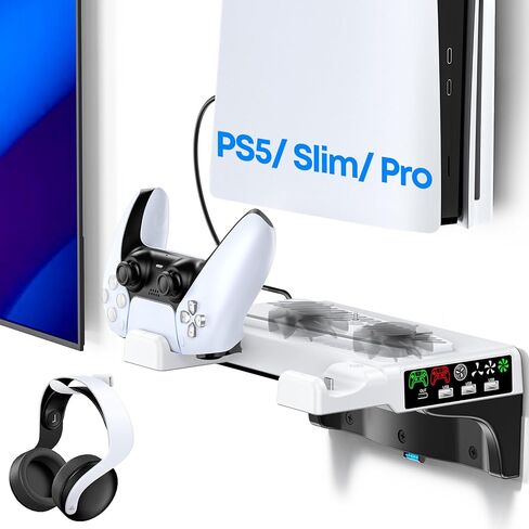 مجموعة أدوات التثبيت على الحائط P5/Slim/Pro مع مروحة تبريد ومحطة شحن، حامل P5 رف عائم لقرص PA 5/Slim/Pro ووحدة التحكم الرقمية، دعامة حائط PA 5 خلف التلفزيون، خمسة ملحقات PS، أسود in Kuwait