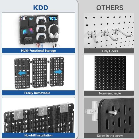 KDD 9 in 1 RGB Gaming Wall Organizer Peg Board - مجموعة مجموعة Pegboard DIY مع حامل الهاتف / حامل القلم / صندوق التخزين / سماعة الرأس وحامل وحدة التحكم / الخطافات لإكسسوارات ديكور غرفة الألعاب في المكتب والمنزل in Kuwait
