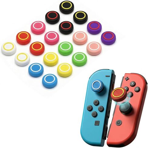 20 قطعة من مقابض الإبهام المصنوعة من السيليكون وأغطية عصا التحكم لملحقات وحدات تحكم Nintendo Switch/OLED/Lite JoyCon | 10 ألوان، مضادة للانزلاق، مضادة للخدش، وتجربة ألعاب محسنة in Kuwait