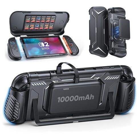 غطاء حماية FASTSNAIL Switch 2 مع بنك طاقة للشحن السريع بقدرة 10000 مللي أمبير في الساعة PD 20 وات، وقبضة مريحة غير قابلة للانزلاق لجهاز Joycon 2، وغطاء أمامي للكمبيوتر مضاد للخدش مع 12 فتحة لبطاقة الألعاب لملحقات Switch 2 in Kuwait
