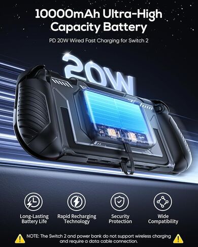 غطاء حماية FASTSNAIL Switch 2 مع بنك طاقة للشحن السريع بقدرة 10000 مللي أمبير في الساعة PD 20 وات، وقبضة مريحة غير قابلة للانزلاق لجهاز Joycon 2، وغطاء أمامي للكمبيوتر مضاد للخدش مع 12 فتحة لبطاقة الألعاب لملحقات Switch 2 in Kuwait