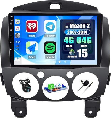 2+64G Android 13 Car Stereo for Mazda 2 2007-2014 with Wireless Apple Carplay Android Auto,9" Touchscreen Car Radio with WiFi,GPS Navigation,Bluetooth,FM/RDS Radio,SWC,AUX-in,HiFi+AHD Backup Camera in Saudi Arabia