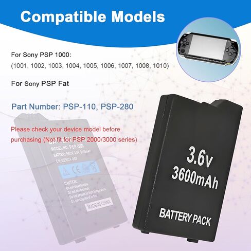 بطارية لسوني PSP 1000 1001: حزمة بطارية 3.6 فولت 3600 مللي أمبير في الساعة موديل PSP-110 PSP-280 لوحدة تحكم ألعاب Sony PSP1000 PSP1001 PSP Fat in Kuwait