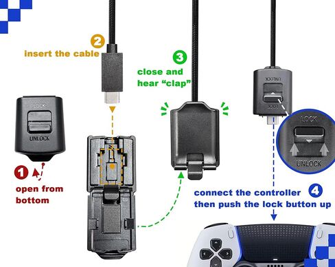 كابل USB-C بديل ومجموعة موصل القفل لجهاز PS5 لوحدة التحكم DualSense Edge، سلك كاميرا شحن مجدول 9.2FT مع قفل مضاد للفصل، مجموعة ألعاب سلكية كاملة in Kuwait