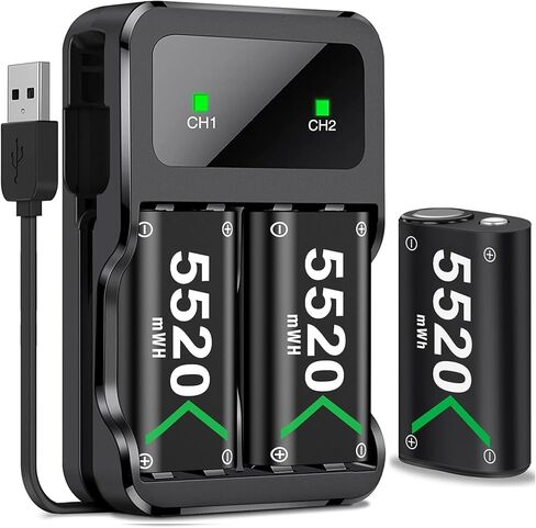 DXKK لحزمة بطارية وحدة تحكم Xbox، حزمة بطارية قابلة لإعادة الشحن بقدرة 2x6200 مللي واط في الساعة لوحدات تحكم Xbox Series X|S/One/Elite - وقت تشغيل 30 ساعة، شحن سريع وحماية من الحرارة الزائدة in Kuwait
