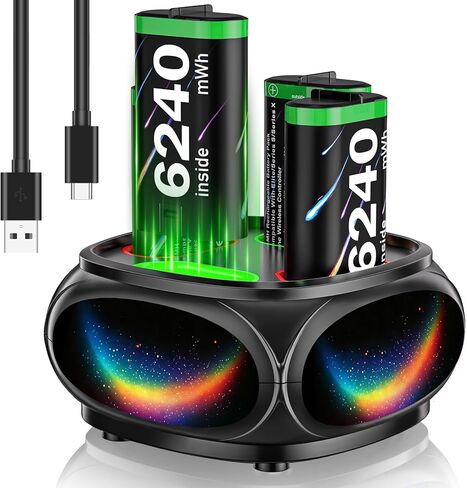 حزمة بطارية قابلة لإعادة الشحن لوحدة تحكم Xbox مع شاحن، حزمة بطارية وحدة تحكم Xbox مع بطاريات 4X6240mWh لأجهزة Xbox One X|S/Elite/Series X|S، حزمة بطارية قابلة للشحن Xbox in Kuwait