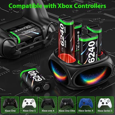 حزمة بطارية قابلة لإعادة الشحن لوحدة تحكم Xbox مع شاحن، حزمة بطارية وحدة تحكم Xbox مع بطاريات 4X6240mWh لأجهزة Xbox One X|S/Elite/Series X|S، حزمة بطارية قابلة للشحن Xbox in Kuwait