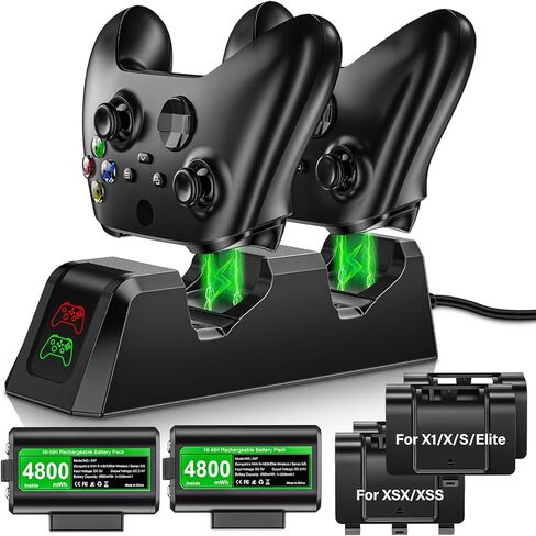 Rechargeable-Battery-Pack-for-Xbox-Controller with Charging Station, 2x4800mWh Batteries with Charger Dock for Xbox Series X|S/One X|S/Elite Controllers, for Xbox Play and Charge Kit with 4 Covers in Saudi Arabia