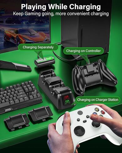 Rechargeable-Battery-Pack-for-Xbox-Controller with Charging Station, 2x4800mWh Batteries with Charger Dock for Xbox Series X|S/One X|S/Elite Controllers, for Xbox Play and Charge Kit with 4 Covers in Saudi Arabia
